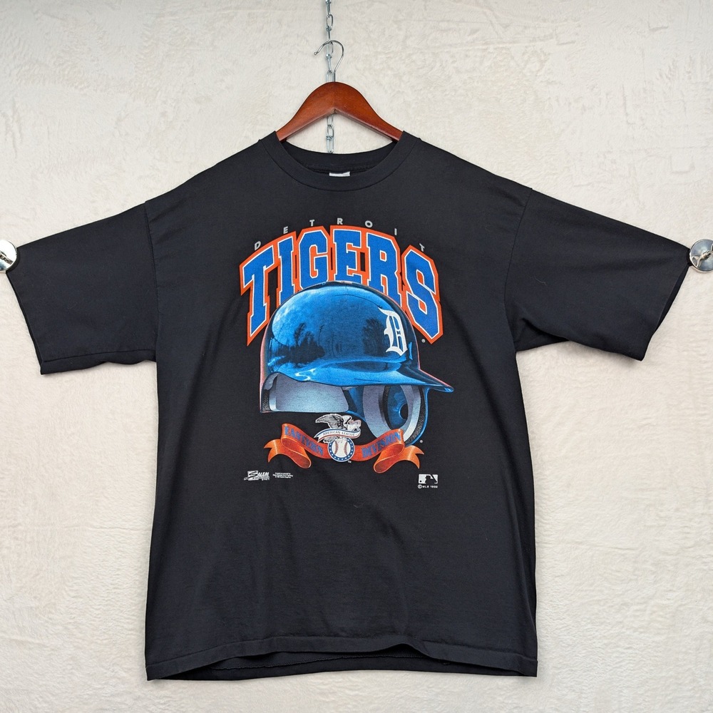 VTG Salem Sportswear T-Shirt Men's XL Black Detroit Tigers MLB Helmet USA 90s
